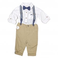 D07161: Baby Boys Bodysuit Shirt With Bow Tie & Chino Pant With Braces Outfit (3-24 Months)