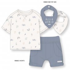 D07186: Baby Boys Organic Top, Ribbed Short & Reversible Bib Outfit (0-12 Months)