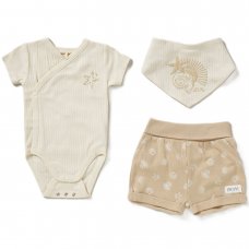 D07187: Baby Unisex Organic Ribbed Wrap Bodysuit, Short & Reversible Bib Outfit (0-12 Months)