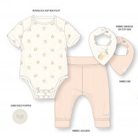 D07189: Baby Girls Organic Bodysuit , Ribbed Jogger & Reversible Bib Outfit (0-12 Months)