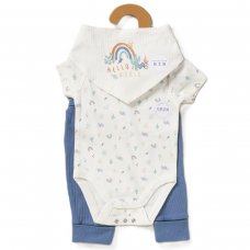 D07190: Baby boys Organic Bodysuit , Ribbed Jogger & Reversible Bib Outfit (0-12 Months)