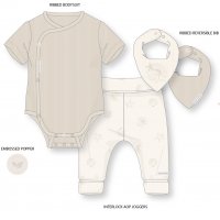 D07191: Baby Unisex Organic Ribbed Wrap Bodysuit , Jogger & Reversible Bib Outfit (0-12 Months)