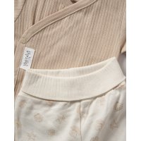 D07191: Baby Unisex Organic Ribbed Wrap Bodysuit , Jogger & Reversible Bib Outfit (0-12 Months)