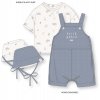D07195: Baby Boys Organic Woven Dungaree, T-Shirt & Reversible Bucket Hat Outfit (0-12 Months)