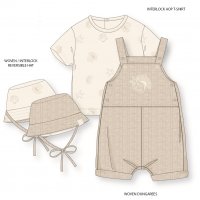 D07196: Baby Unisex Organic Woven Dungaree, T-Shirt & Reversible Bucket Hat Outfit (0-12 Months)