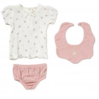 D07206: Baby Girls Muslin Top, Terry Towelling Knickers & Reversible Bib Outfit  (0-12 Months)