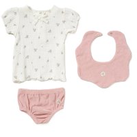 D07206: Baby Girls Muslin Top, Terry Towelling Knickers & Reversible Bib Outfit  (0-12 Months)