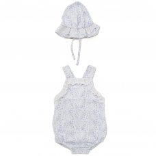 D07207: Baby Girls Floral Romper & Hat Outfit  (0-12 Months)