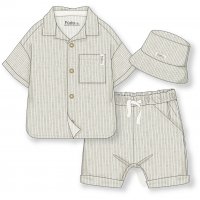 D07220: Baby Boys Muslin Shirt & Short Outfit With Muslin Bucket Hat (9-24 Months)