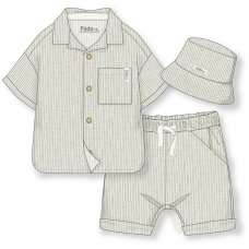 D07220: Baby Boys Muslin Shirt & Short Outfit With Muslin Bucket Hat (9-24 Months)
