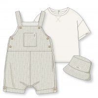 D07230: Baby Boys Muslin Dungaree & T-shirt Outfit With Muslin Bucket Hat (9-24 Months)