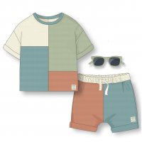 D07240: Baby Boys Waffle Top & Short Outfit With Sunglasses (9-24 Months)