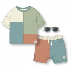 D07240: Baby Boys Waffle Top & Short Outfit With Sunglasses (9-24 Months)