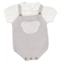 D07270: Baby Grey Cotton Knit Top & Dungaree Outfit (0-12 Months)