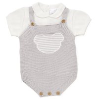 D07270: Baby Grey Cotton Knit Top & Dungaree Outfit (0-12 Months)