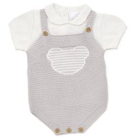 D07270: Baby Grey Cotton Knit Top & Dungaree Outfit (0-12 Months)