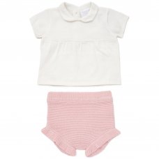D07273: Baby Girls Cotton Knit Top & Short Outfit (0-12 Months)