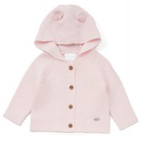 D07347: Baby Pink Cotton Knit Hooded Cardigan (0-9 Months)