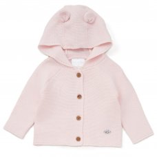D07347: Baby Pink Cotton Knit Hooded Cardigan (0-9 Months)