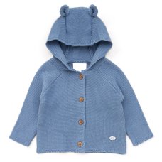 D07348: Baby Dusky Blue Cotton Knit Hooded Cardigan (0-9 Months)