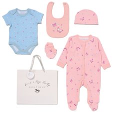 D07354: Baby Girls Butterfly 6 Piece Mesh Bag Gift Set (NB-6 Months)