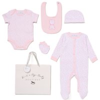 D07357: Baby Girls Floral Bear 6 Piece Mesh Bag Gift Set (NB-6 Months)
