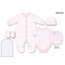 D07357: Baby Girls Floral Bear 6 Piece Mesh Bag Gift Set (NB-6 Months)