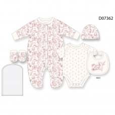 D07362: Baby Girls Floral Bunny 6 Piece Mesh Bag Gift Set (NB-6 Months)