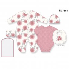 D07363: Baby Girls Floral 6 Piece Mesh Bag Gift Set (NB-6 Months)