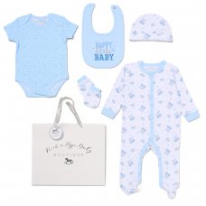 D07371: Baby Boys "Happy Little Baby" 6 Piece Mesh Bag Gift Set (NB-6 Months)