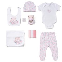 D07577: Baby Girls Floral Bear 10 Piece Mesh Bag Gift Set (NB-6 Months)