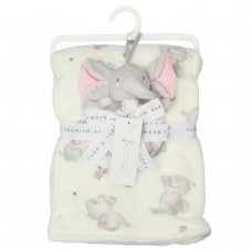 D12830: Baby Pink Elephant Rattle & Blanket