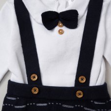 E07663: Baby Boys Knitted Bow Tie Bodysuit & Trousers With Braces (0-12 Months)