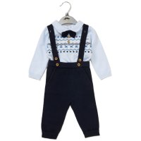 E07664: Baby Boys Knitted Bow Tie Bodysuit & Trousers With Braces (0-12 Months)