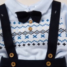 E07664: Baby Boys Knitted Bow Tie Bodysuit & Trousers With Braces (0-12 Months)
