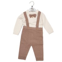 E07665: Baby Boys Knitted Bow Tie Bodysuit & Trousers With Braces (0-12 Months)