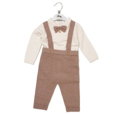 E07665: Baby Boys Knitted Bow Tie Bodysuit & Trousers With Braces (0-12 Months)