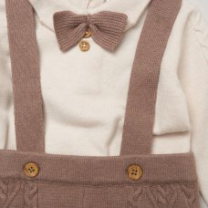 E07665: Baby Boys Knitted Bow Tie Bodysuit & Trousers With Braces (0-12 Months)