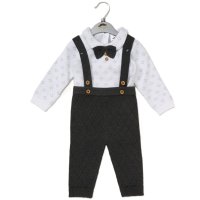E07666: Baby Boys Knitted Bow Tie Bodysuit & Trousers With Braces (0-12 Months)