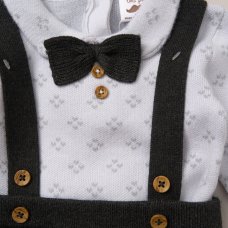 E07666: Baby Boys Knitted Bow Tie Bodysuit & Trousers With Braces (0-12 Months)
