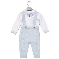 E07667: Baby Boys Knitted Bow Tie Bodysuit & Trousers With Braces (0-12 Months)