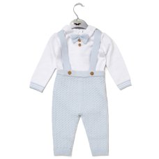 E07667: Baby Boys Knitted Bow Tie Bodysuit & Trousers With Braces (0-12 Months)