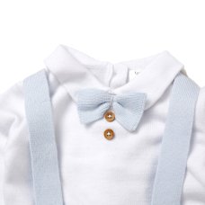 E07667: Baby Boys Knitted Bow Tie Bodysuit & Trousers With Braces (0-12 Months)