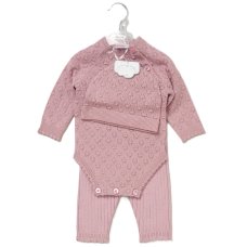 E07701: Baby Pink True Knit 3 Piece Outfit (0-12 Months)