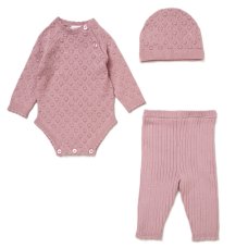 E07701: Baby Pink True Knit 3 Piece Outfit (0-12 Months)