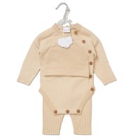E07703: Baby Beige True Knit 3 Piece Outfit (0-12 Months)