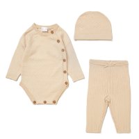 E07703: Baby Beige True Knit 3 Piece Outfit (0-12 Months)