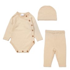 E07703: Baby Beige True Knit 3 Piece Outfit (0-12 Months)