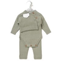 E07704: Baby Sage Green True Knit 3 Piece Outfit (0-12 Months)