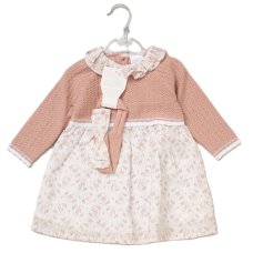 E07708: Baby Girls Knitted/ Woven Mix Dress & Headband Set (0-12 Months)